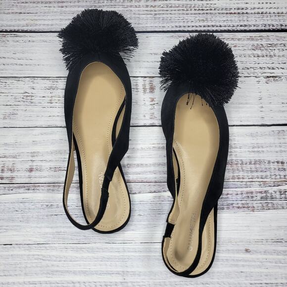 Gunmetal Samantha Pointed Toe Slingback Flats with Pom Pom Black Suede | 8.5 - Picture 7 of 10